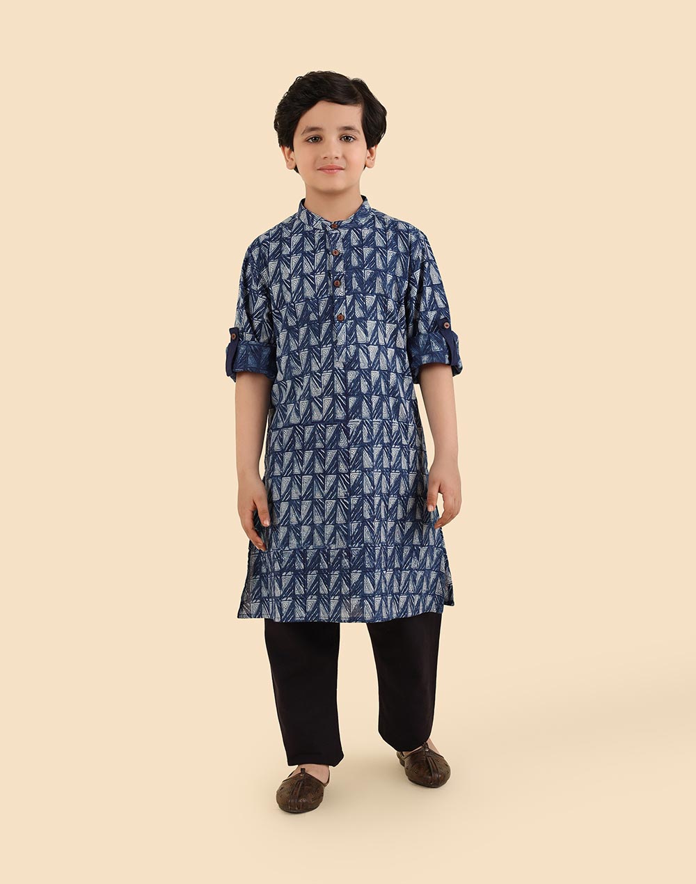 Indigo Cotton Dabu Printed Kurta Long
