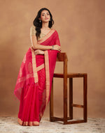 Magenta Cotton Silk Blend Chanderi Sari