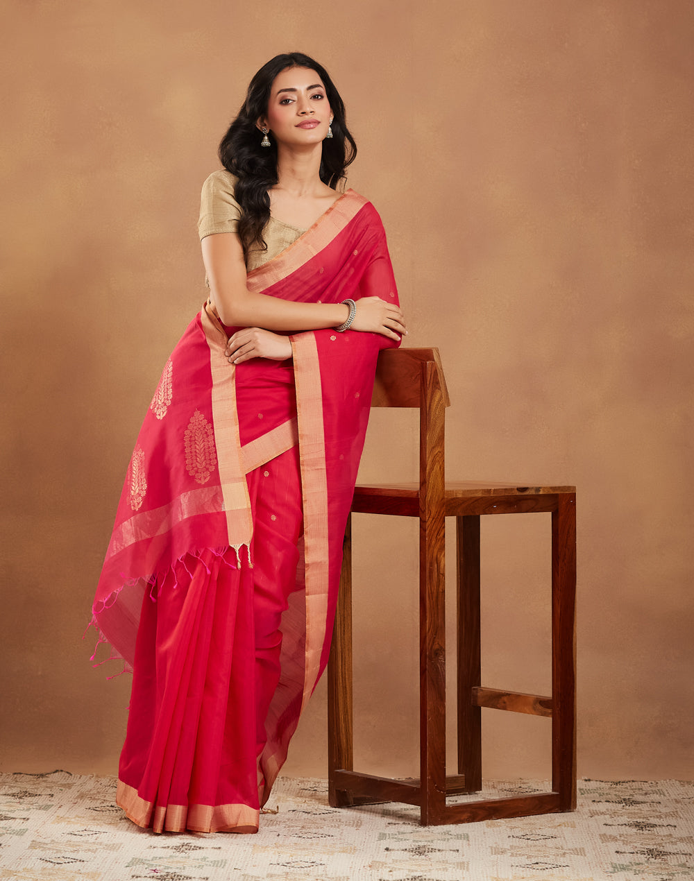 Magenta Cotton Silk Blend Chanderi Sari