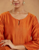 Orange Cotton Silk Long Kurta