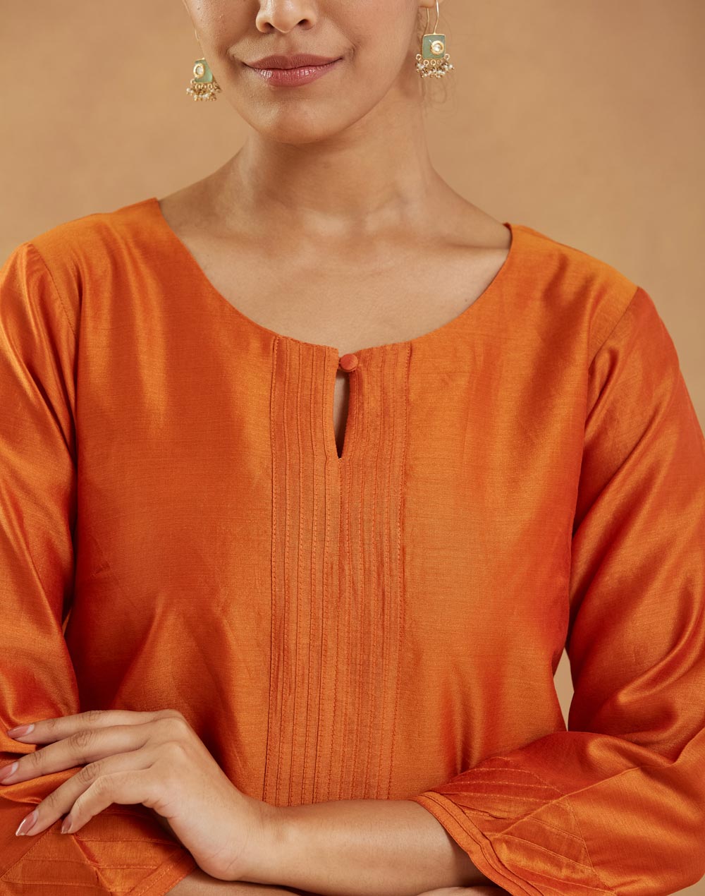 Orange Cotton Silk Long Kurta