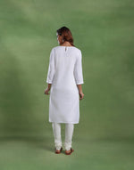 White Cotton Chikankari Knee Length Kurta