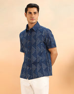 Indigo Cotton Dabu Printed Bush Shirt