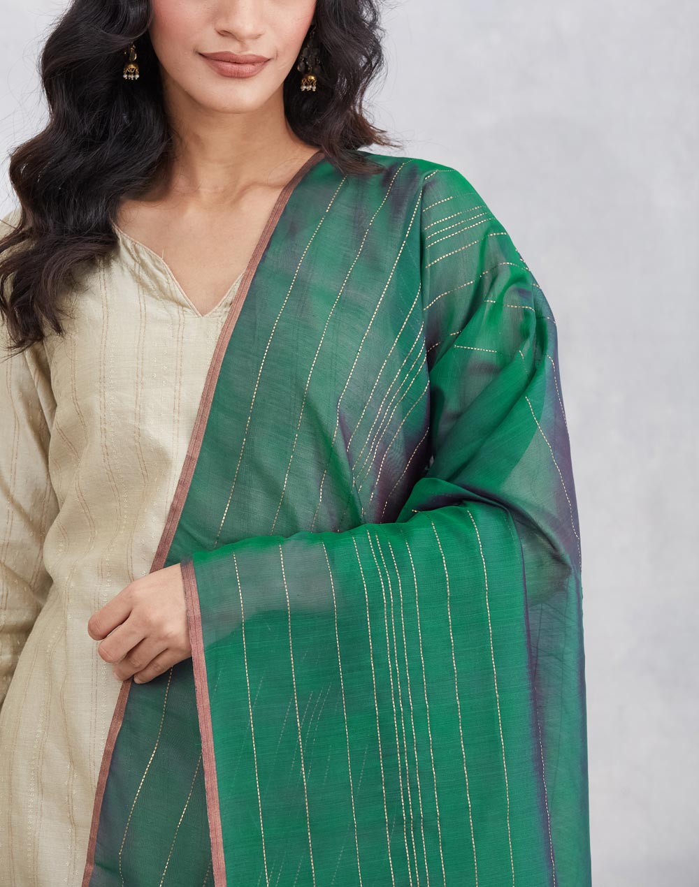 Green Cotton Silk Blend Dupatta