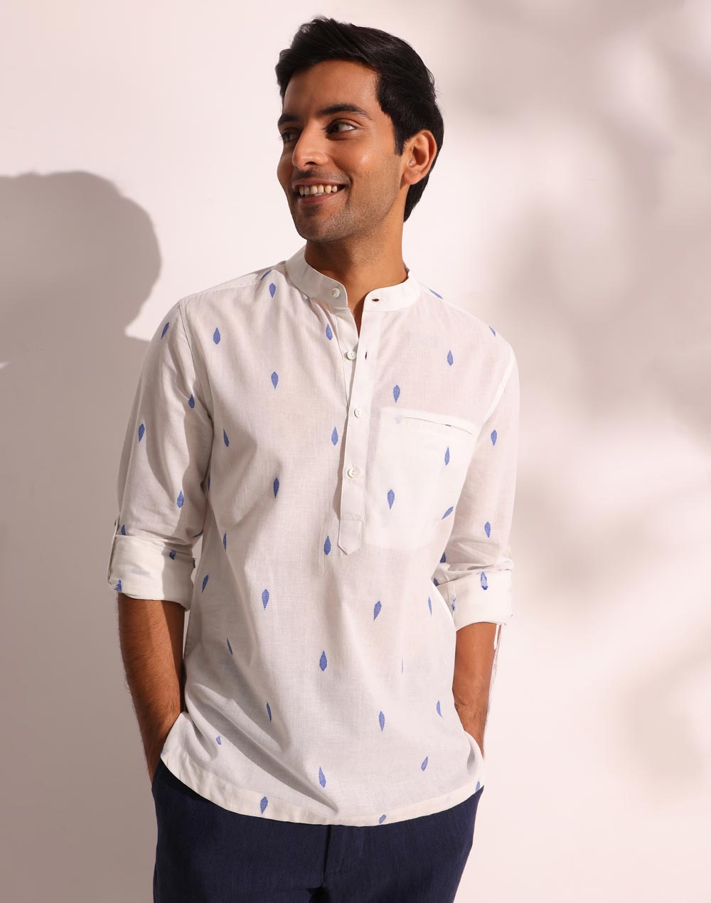 White Cotton Dobby Slim Fit Mid Placket Shirt