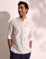 White Cotton Dobby Slim Fit Mid Placket Shirt