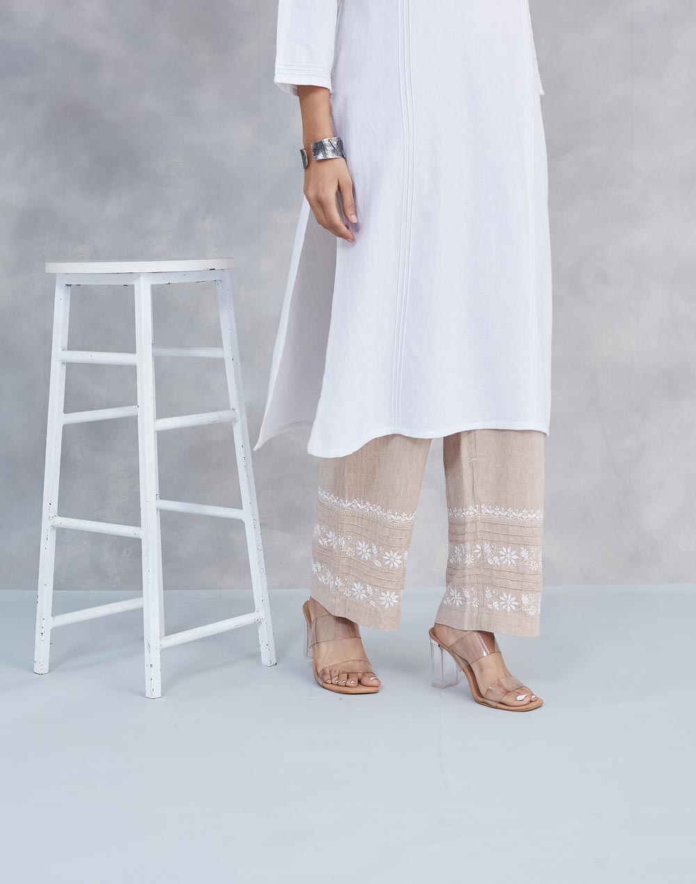 Beige Cotton Chikankari Pallazo