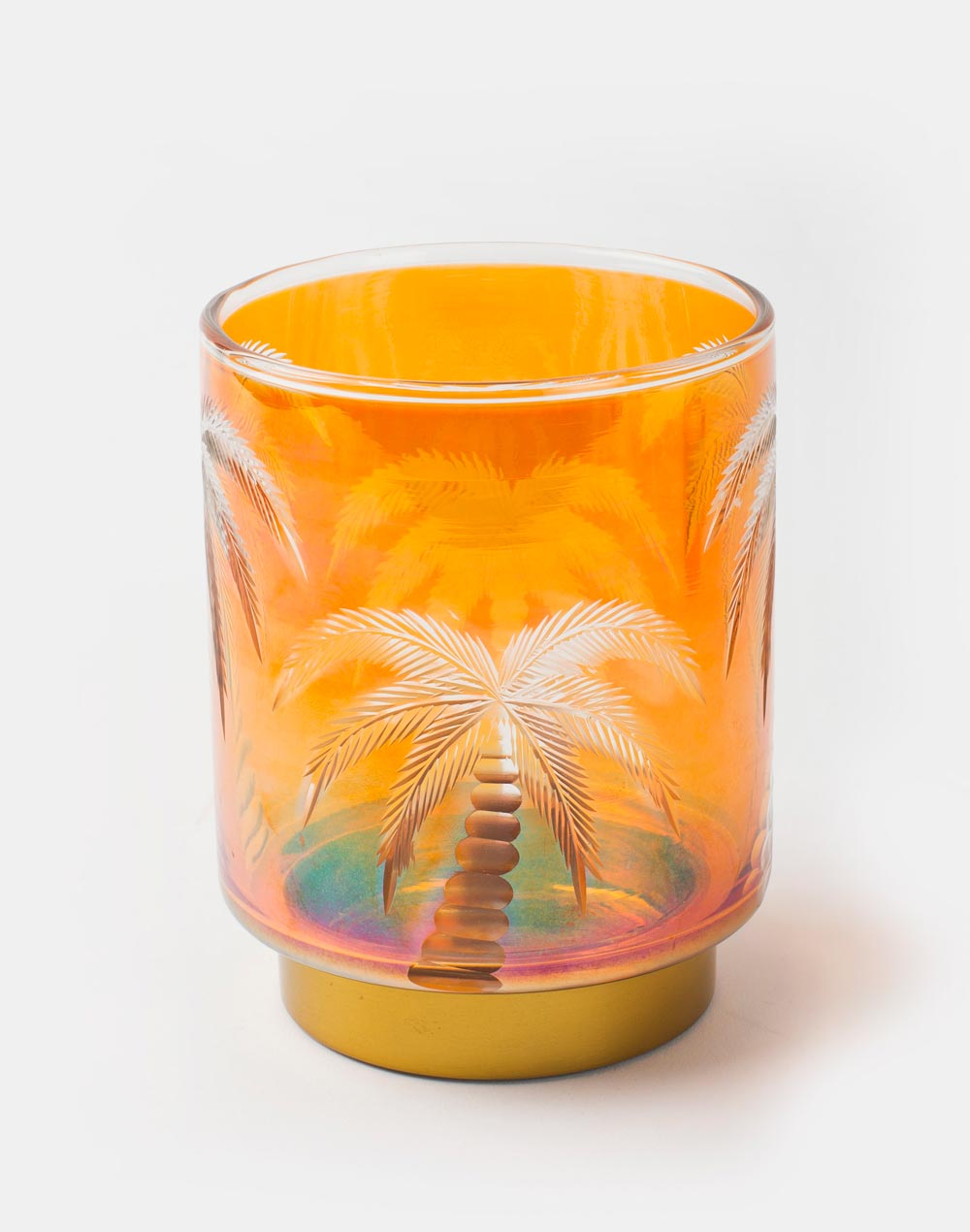 Yellow Dhaani Glass Etched T-Lite Holder Gift Set With 2 Pillar Candles