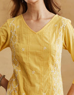 Yellow Cotton Chikankari Long Kurta