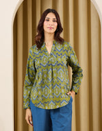 Cotton fabric detail on the Green-Blue Indian Tunic