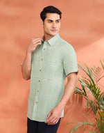 Green Cotton Hand Block Printed Bush Shirt