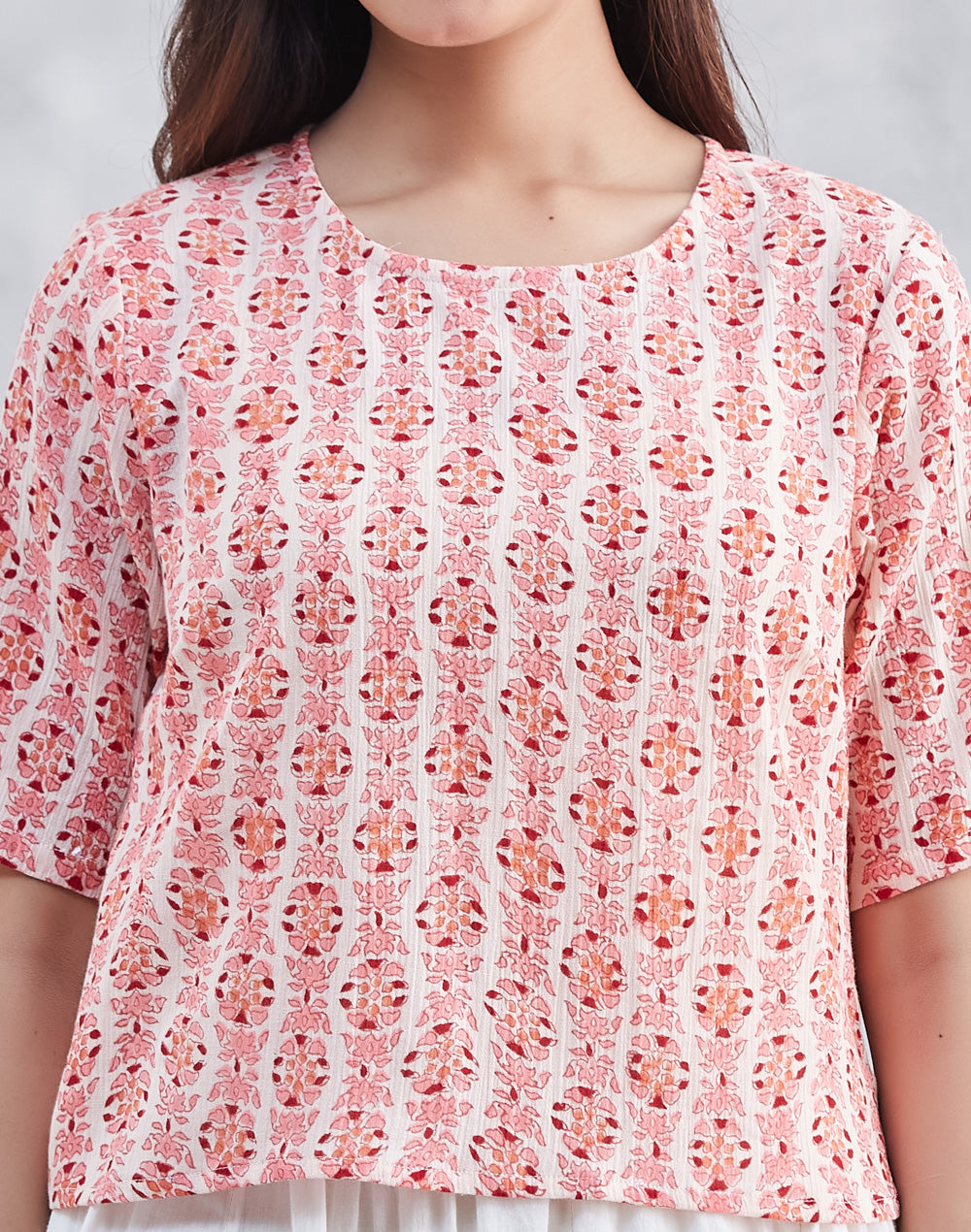 Orange Cotton Floral Short Top