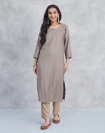 Grey Viscose Silk Pintucks Long Kurta