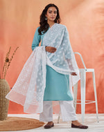 White Cotton Silk Blend Chikankari Dupatta