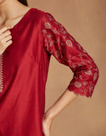 Maroon Cotton Silk Embroidered Long Kurta