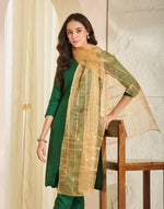 Beige Metallised Fiber & Silk Blend Stole