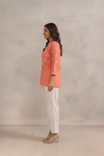 White Cotton Chikankari Pant Casual Tapered