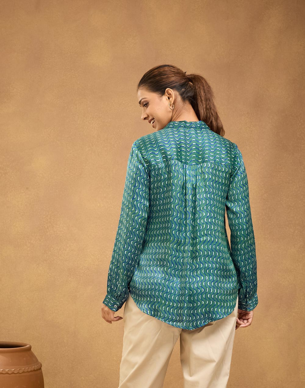 Green Rayon Blend Hand Block Printed Allure Shirt