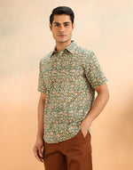 Green Cotton Hand Block Printed Slim Fit Shirt