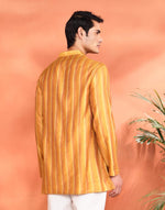 Yellow Viscose Silk Zari Stripe Short Kurta