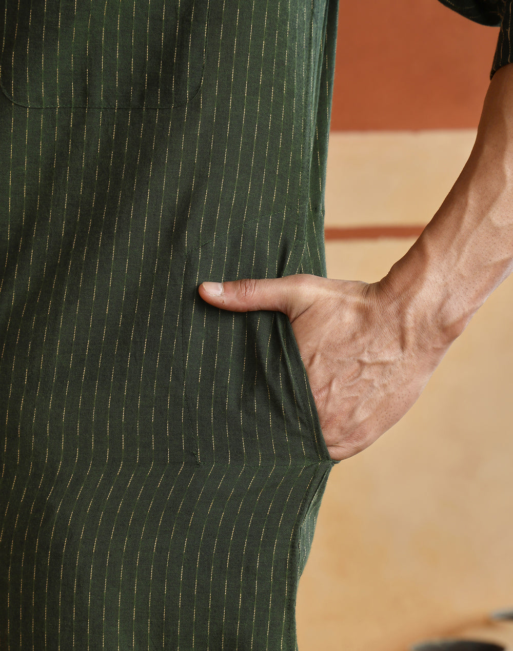 Green Cotton Dobby Slim Fit Pathani