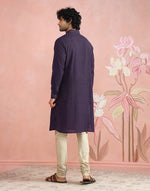 Texture and finish of the Purple Dobby Pathani Kurta by Fabindia UK