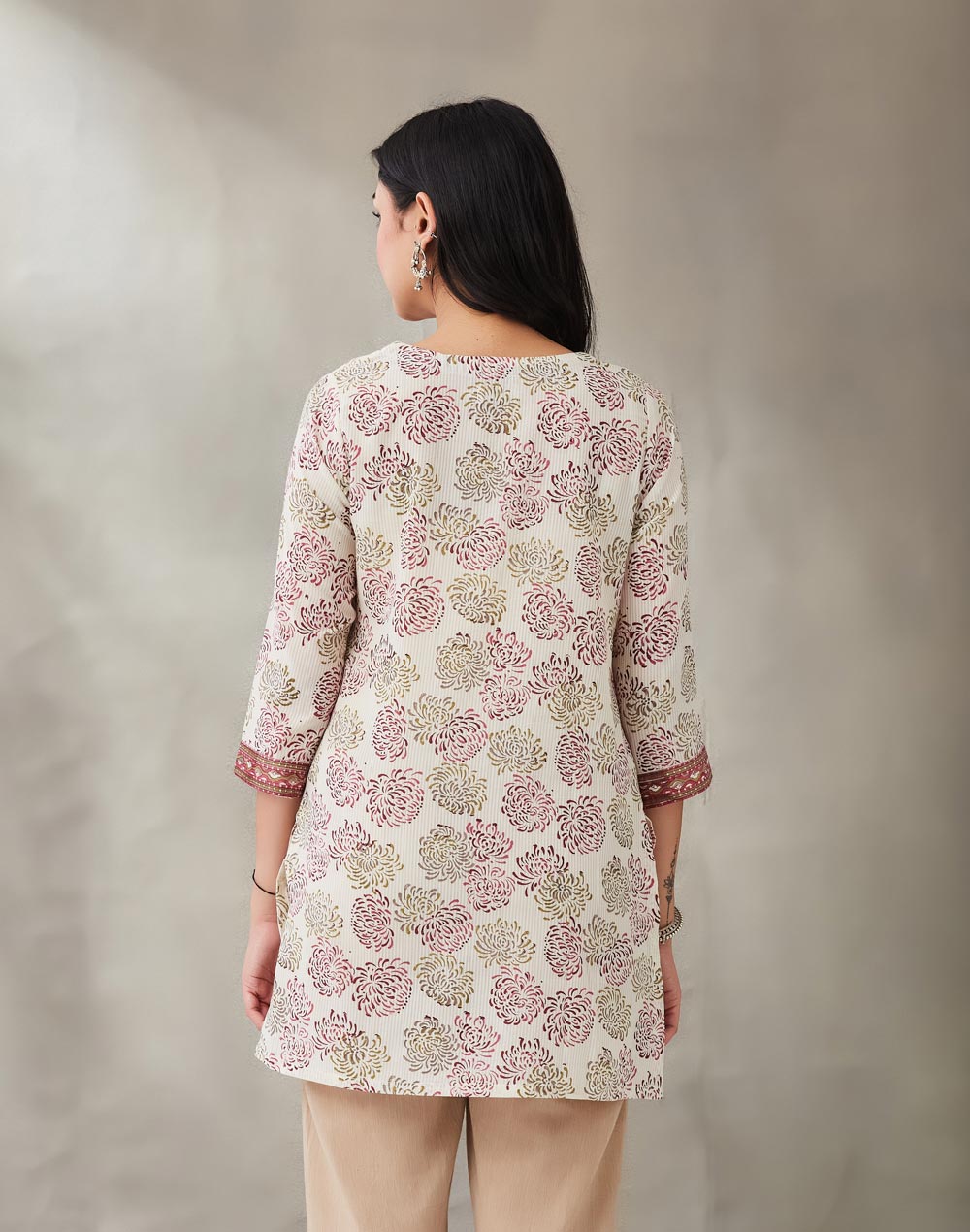 Natural Cotton Hand Block Printed Slim Fit Short Kurta