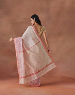 Pink Cotton Silk Hand Block Printed Sari