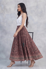 Maroon Cotton Printed Kalamkari Skirt Ghera