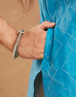 Teal Cotton Silk Embroidered Long Kurta for Women with embroidered detailing