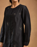 Black Cotton Silk Hand Embroidered Tunic