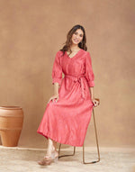 Pink Cotton Silk Hand Block Printed Midi Dress