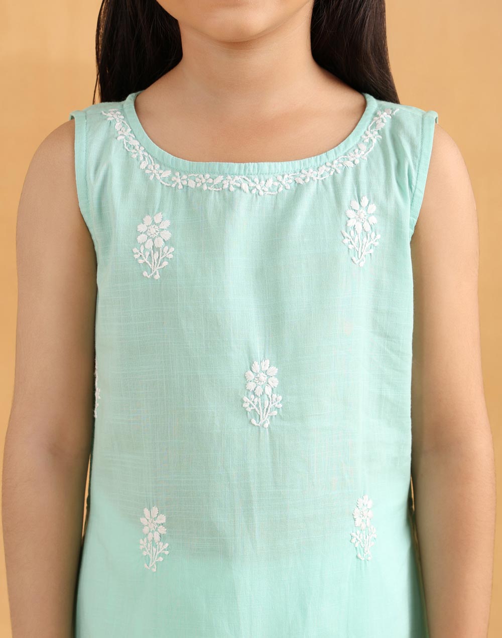 Teal Cotton Chikankari 3pc Garara Set
