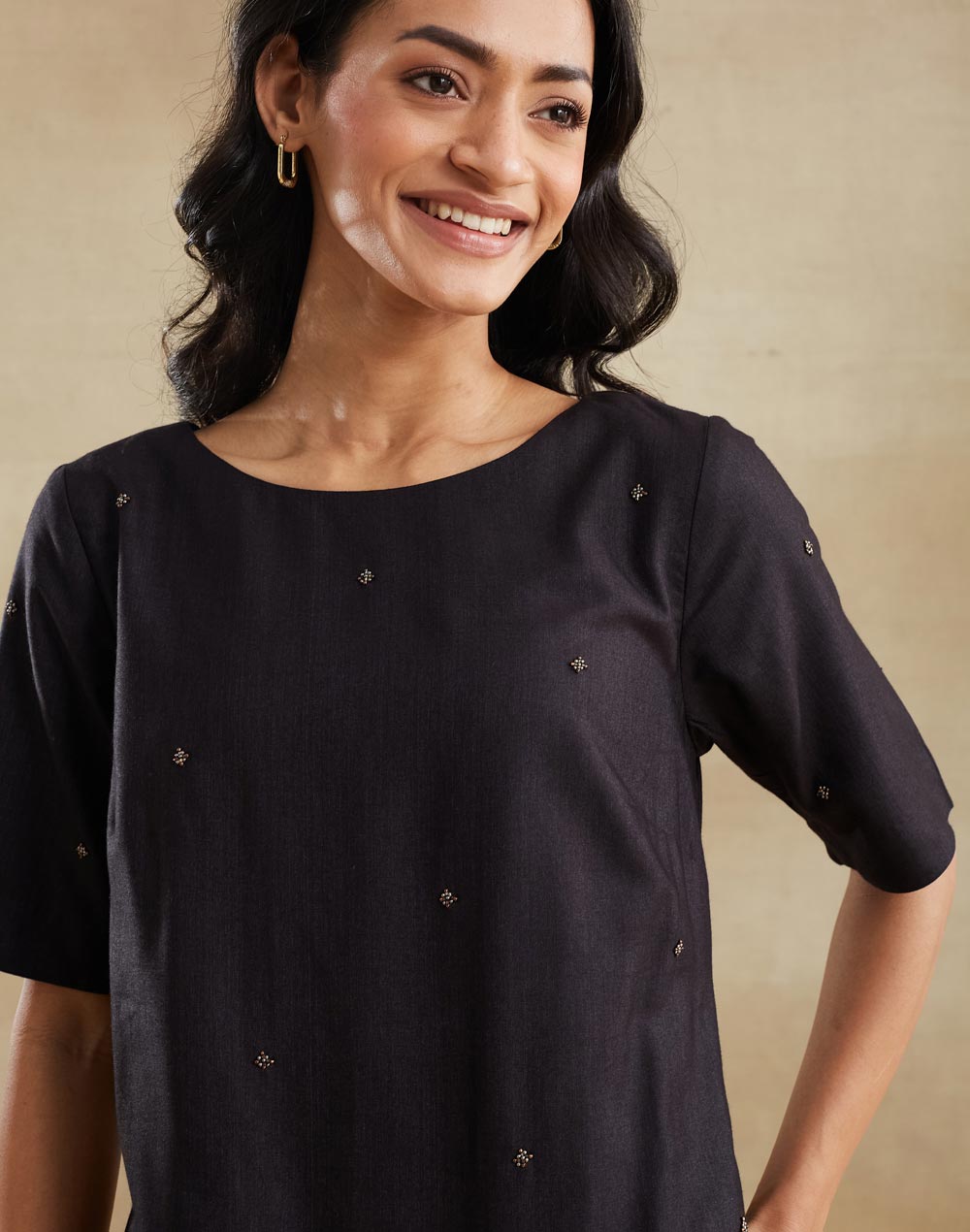 Black Viscose Silk Short Dress