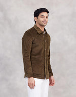 Brown Cotton Blend Utility Jacket