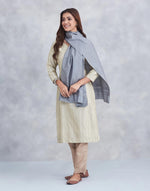 Grey Silk Hand Block Printed Stole