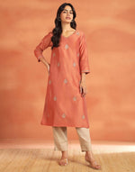 Pink Cotton Silk Embroidered Long Kurta