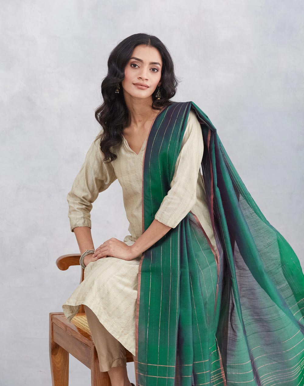 Green Cotton Silk Blend Dupatta