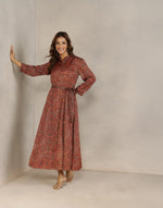 Red Rayon Blend Ajrakh Printed Maxi