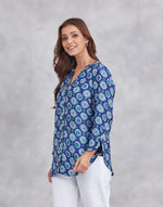 Blue Rayon Blend Hand Block Printed Shirt