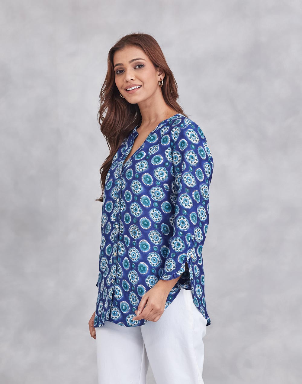 Blue Rayon Blend Hand Block Printed Shirt