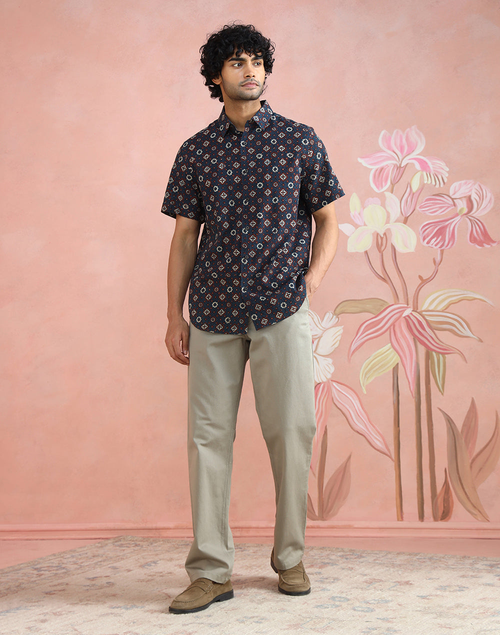 Blue-Red Ajrakh Print Shirt styled for everyday wear