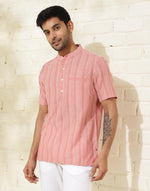 Orange  Cotton Dobby Slim Fit Mid Placket Shirt