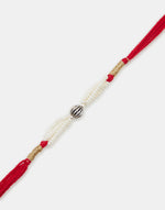 Red Silver Ball With  Seed Beads Rakhi