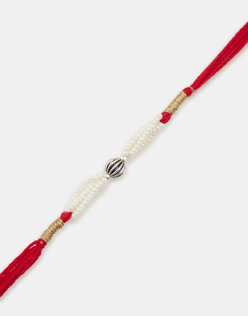 Red Silver Ball With  Seed Beads Rakhi