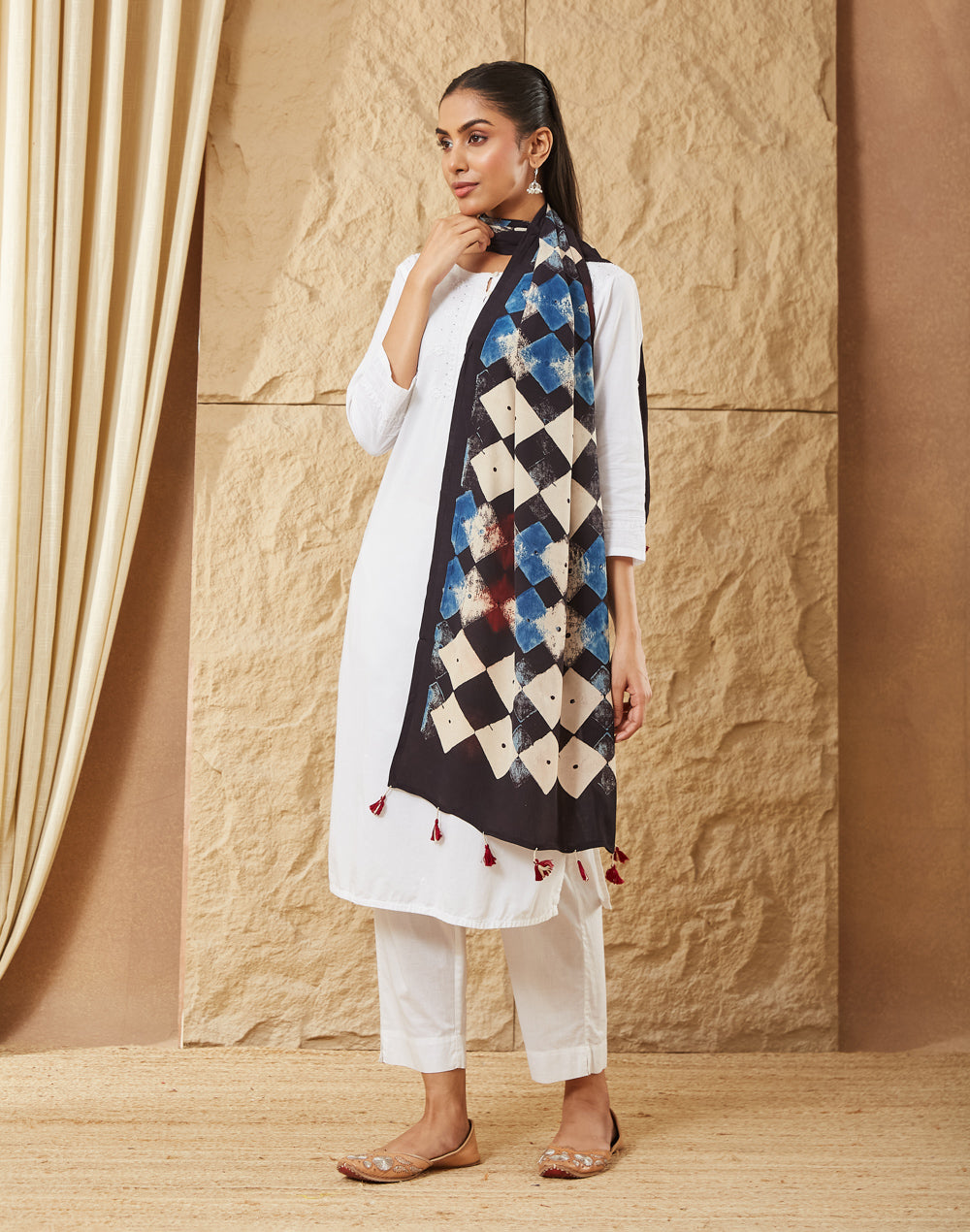 Black Ajrakh Print Stole in soft viscose