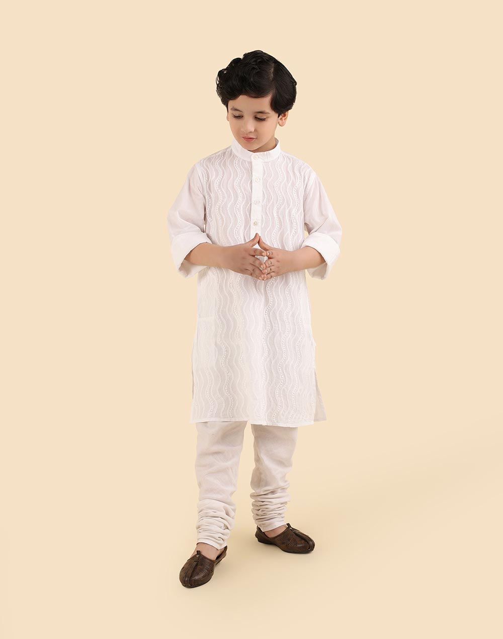 White Cotton Chikankari Kurta Long