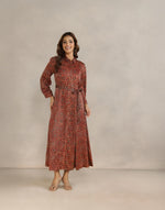 Red Rayon Blend Ajrakh Printed Maxi