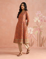 Pink Cotton Silk Hand Block Printed Long Kurta