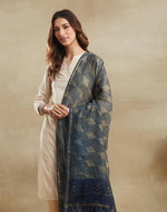 Indigo Cotton Silk Blend Hand Block Printed Dupatta